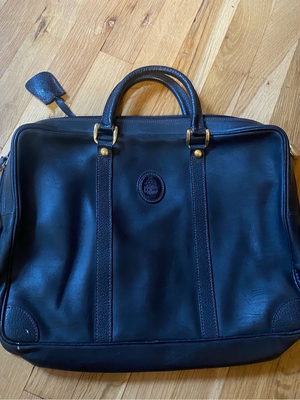 Vintage Mark Cross Italian Leather Classic Black Briefcase with lock and keys